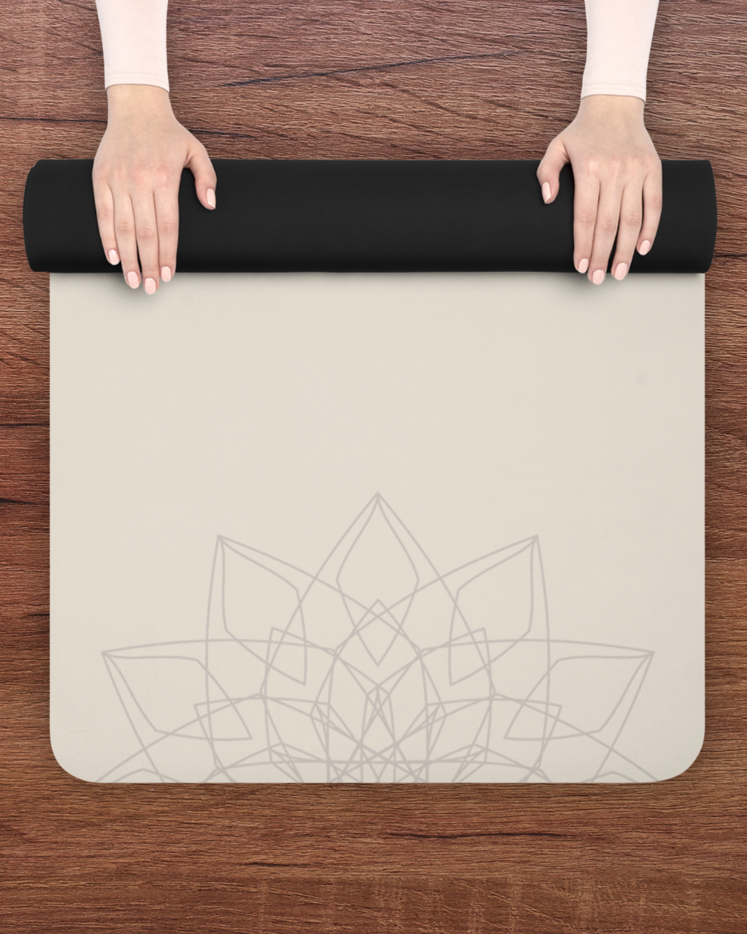 Rubber Yoga Mat – Eco‑Friendly, Non‑Slip (5 mm) | Sand Beige with Mandala Spiritual Design