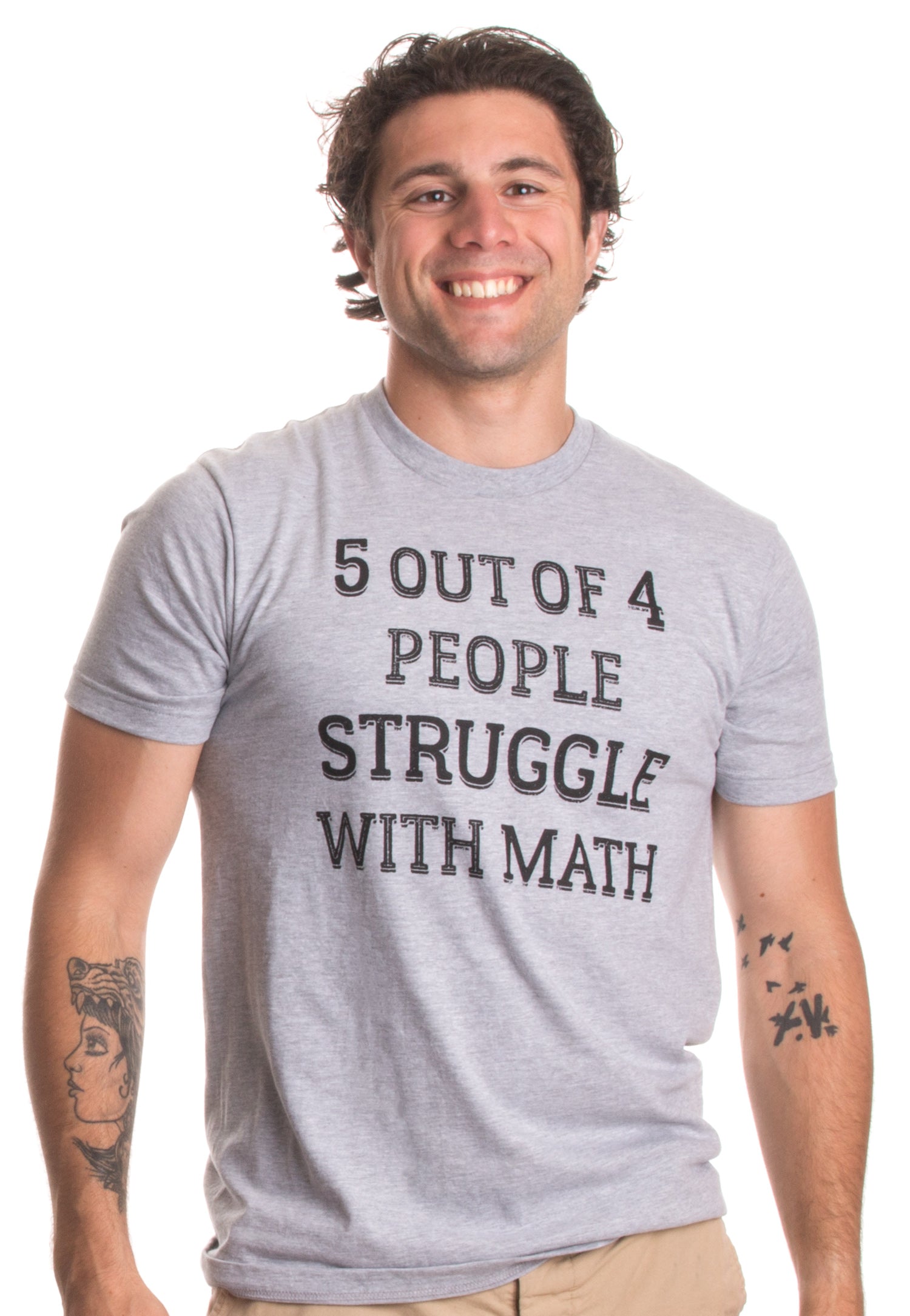 5 of 4 People Struggle with Math | Funny School Teacher Teaching Joke T-shirt - Men's/Unisex